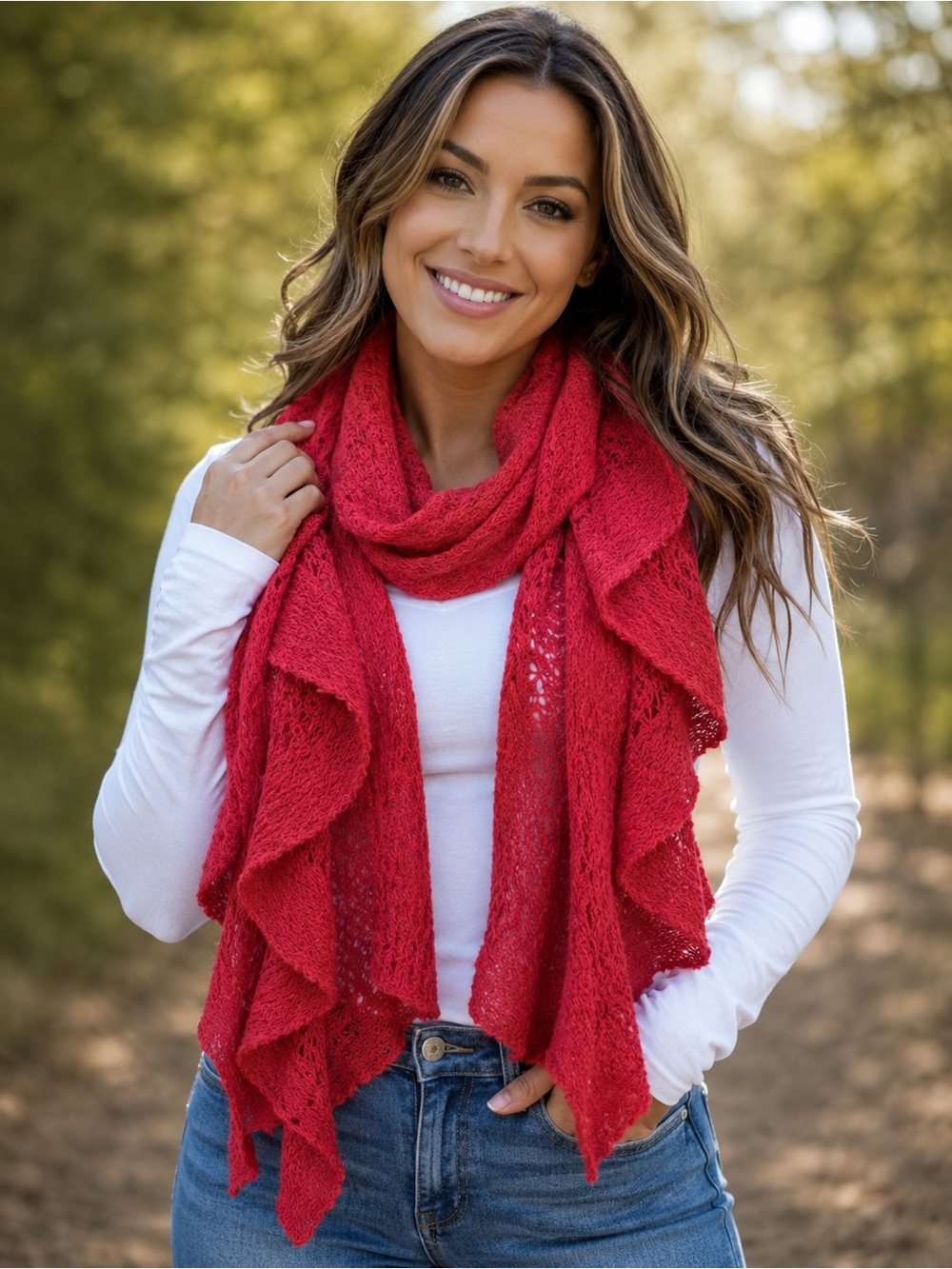 Boutique Ruffle Open-Front Open-Knit Lightweight Scarf Vest
